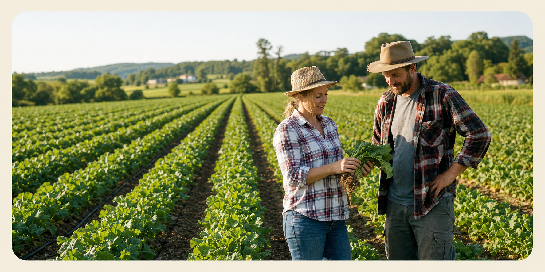 Producteurs dans un champ de cultures